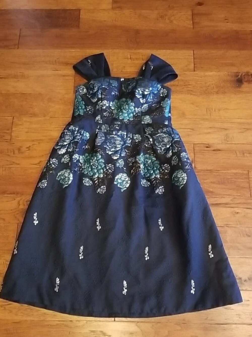 Teri Jon Rickie Freeman Blue Sparkle Jacquard Cap Sleeve Midi Dress Size 12 - Picture 11 of 13